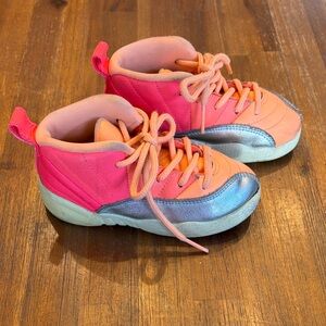 Nike Jordan 12 “Sunrise Racer” Toddler Sneakers, 8c, mango/fuschia/silver